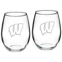 Wisconsin Badgers 2-Piece 21oz. Stemless Wine Glass Set