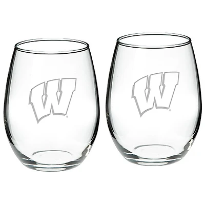 Wisconsin Badgers 2-Piece 21oz. Stemless Wine Glass Set