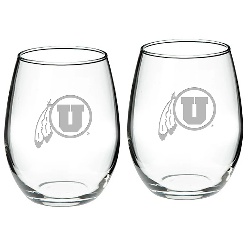 Utah Utes 2-Piece 21oz. Stemless Wine Glass Set