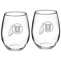 Utah Utes 2-Piece 21oz. Stemless Wine Glass Set