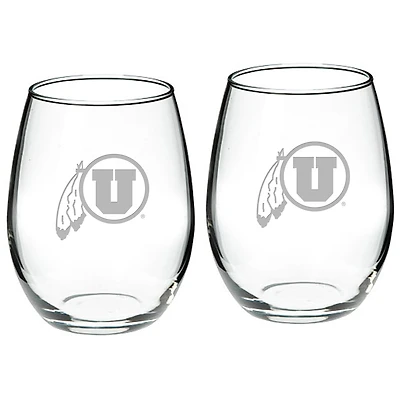 Utah Utes 2-Piece 21oz. Stemless Wine Glass Set