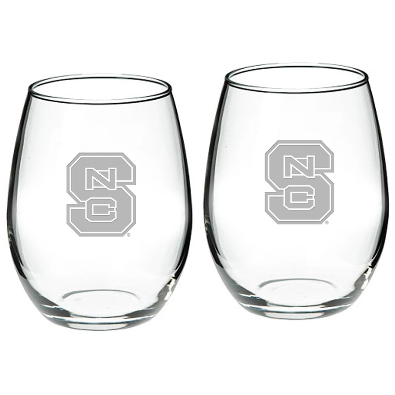 NC State Wolfpack 2-Piece 21oz. Stemless Wine Glass Set