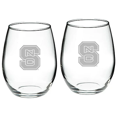 NC State Wolfpack 2-Piece 21oz. Stemless Wine Glass Set