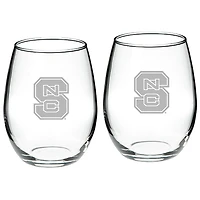 NC State Wolfpack 2-Piece 21oz. Stemless Wine Glass Set