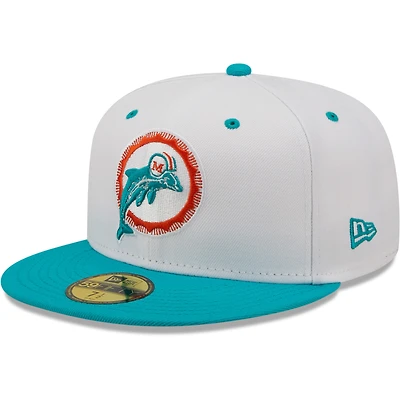 Men's New Era  White/Aqua Miami Dolphins Flipside 2Tone 59FIFTY Fitted Hat