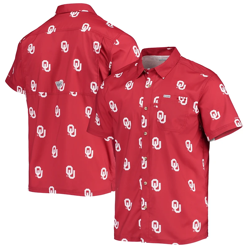 Men's Columbia Crimson Oklahoma Sooners Super Slack Tide Omni-Shade Button-Up Shirt