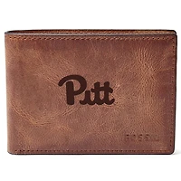 Men's Fossil Brown Pitt Panthers Leather Derrick Front Pocket Bifold Wallet