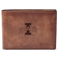 Men's Fossil Brown Iowa State Cyclones Leather Derrick Front Pocket Bifold Wallet