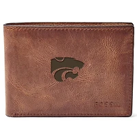 Men's Fossil Brown Kansas State Wildcats Leather Derrick Front Pocket Bifold Wallet