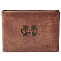 Men's Fossil Brown Mississippi State Bulldogs Leather Derrick Front Pocket Bifold Wallet