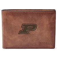 Men's Fossil Brown Purdue Boilermakers Leather Derrick Front Pocket Bifold Wallet