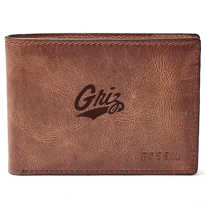 Men's Fossil Brown Montana Grizzlies Leather Derrick Front Pocket Bifold Wallet