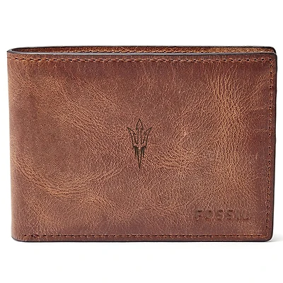 Men's Fossil Brown Arizona State Sun Devils Leather Derrick Front Pocket Bifold Wallet