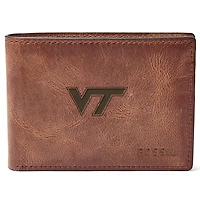 Men's Fossil Brown Virginia Tech Hokies Leather Derrick Front Pocket Bifold Wallet