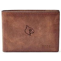 Men's Fossil Brown Louisville Cardinals Leather Derrick Front Pocket Bifold Wallet