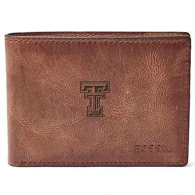 Men's Fossil Brown Texas Tech Red Raiders Leather Derrick Front Pocket Bifold Wallet
