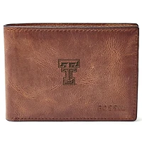 Men's Fossil Brown Texas Tech Red Raiders Leather Derrick Front Pocket Bifold Wallet