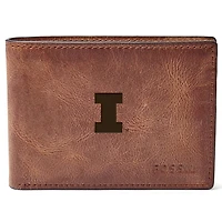 Men's Fossil Brown Illinois Fighting Illini Leather Derrick Front Pocket Bifold Wallet