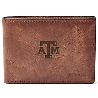 Men's Fossil Brown Texas A&M Aggies Leather Derrick Front Pocket Bifold Wallet