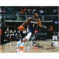 Zion Williamson New Orleans Pelicans Autographed 8" x 10" Dribbling In Navy Jersey Photograph