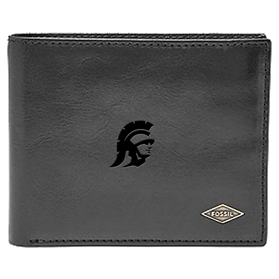 Men's Fossil Black USC Trojans Leather Ryan RFID Flip ID Bifold Wallet