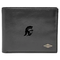 Men's Fossil Black USC Trojans Leather Ryan RFID Flip ID Bifold Wallet