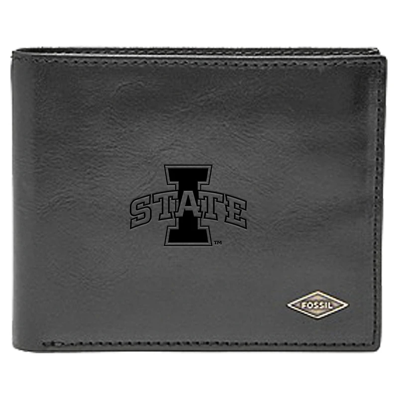 Men's Fossil Black Iowa State Cyclones Leather Ryan RFID Flip ID Bifold Wallet