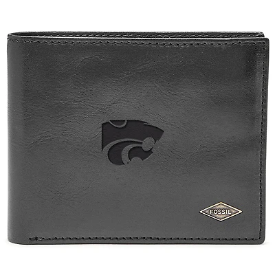 Men's Fossil Black Kansas State Wildcats Leather Ryan RFID Flip ID Bifold Wallet