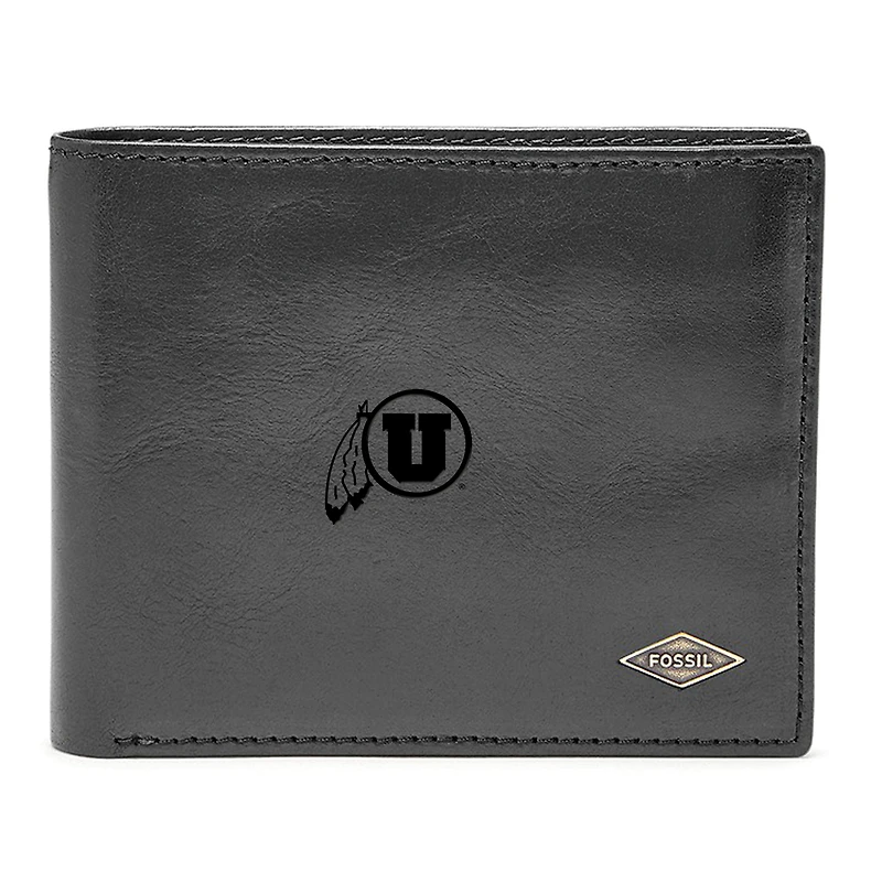 Men's Fossil Black Utah Utes Leather Ryan RFID Flip ID Bifold Wallet