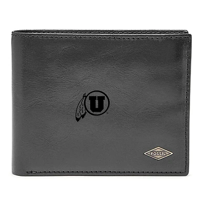 Men's Fossil Black Utah Utes Leather Ryan RFID Flip ID Bifold Wallet