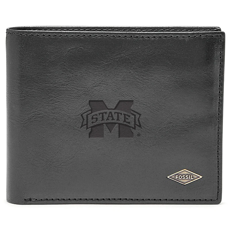 Men's Fossil Black Mississippi State Bulldogs Leather Ryan RFID Flip ID Bifold Wallet