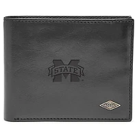 Men's Fossil Black Mississippi State Bulldogs Leather Ryan RFID Flip ID Bifold Wallet