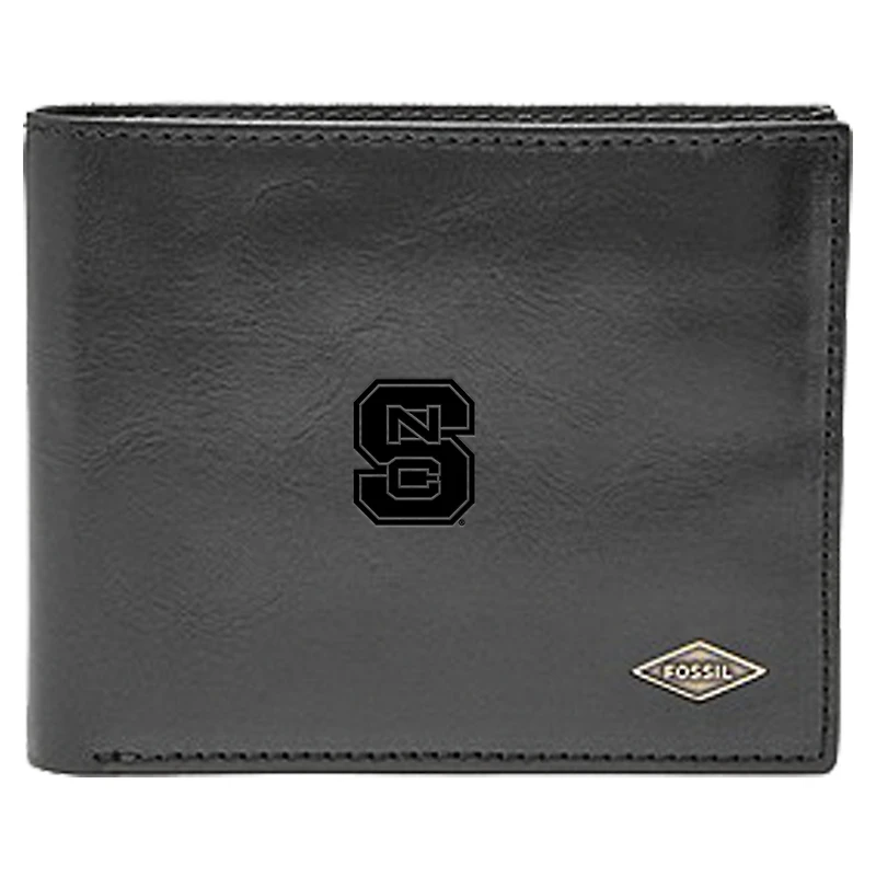 Men's Fossil Black NC State Wolfpack Leather Ryan RFID Flip ID Bifold Wallet