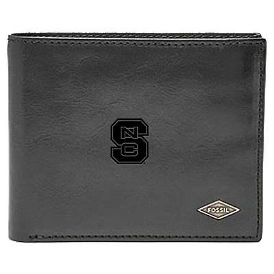 Men's Fossil Black NC State Wolfpack Leather Ryan RFID Flip ID Bifold Wallet