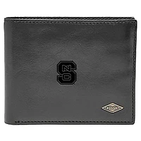 Men's Fossil Black NC State Wolfpack Leather Ryan RFID Flip ID Bifold Wallet