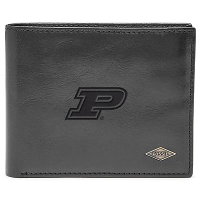 Men's Fossil Black Purdue Boilermakers Leather Ryan RFID Flip ID Bifold Wallet