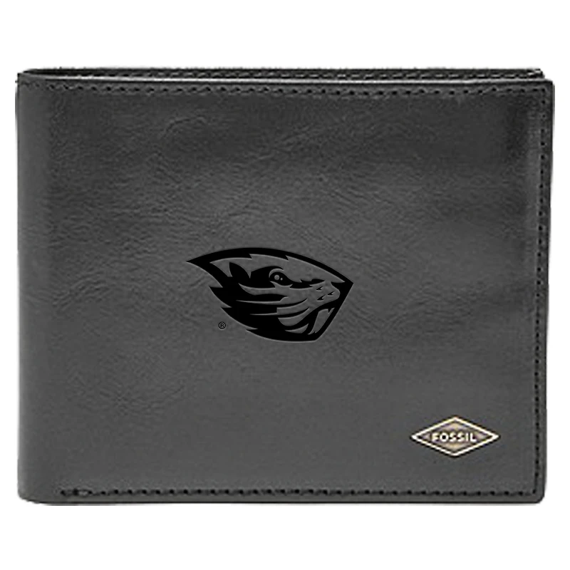 Men's Fossil Black Oregon State Beavers Leather Ryan RFID Flip ID Bifold Wallet