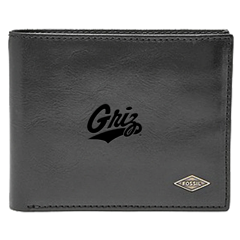 Men's Fossil Black Montana Grizzlies Leather Ryan RFID Flip ID Bifold Wallet