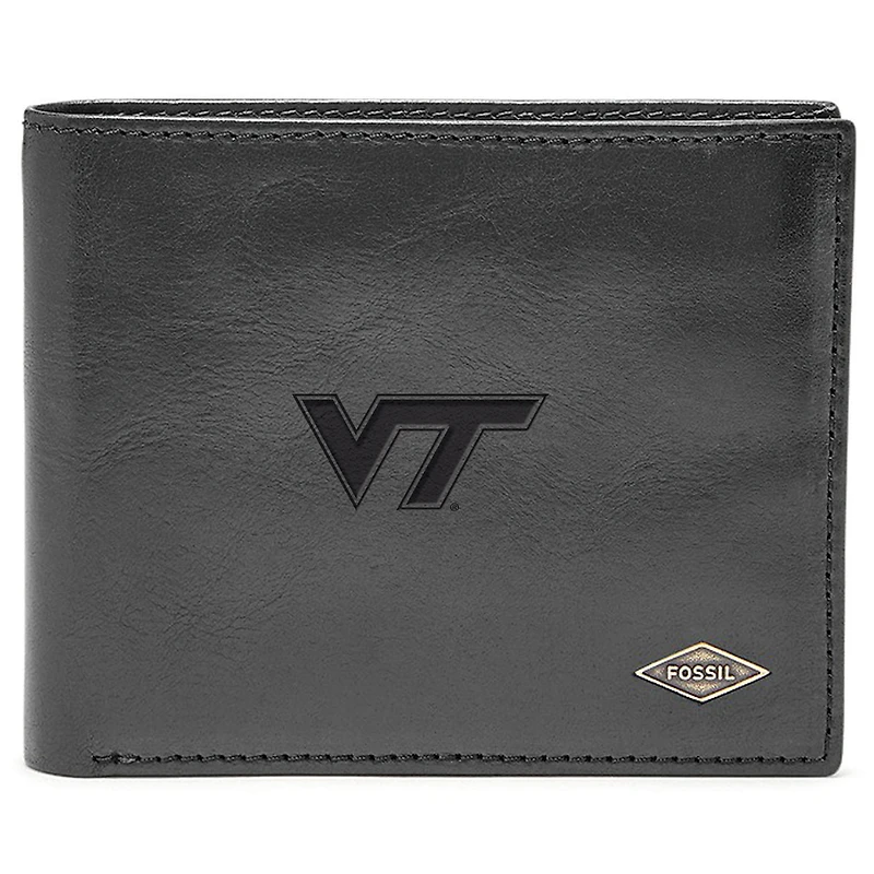 Men's Fossil Black Virginia Tech Hokies Leather Ryan RFID Flip ID Bifold Wallet
