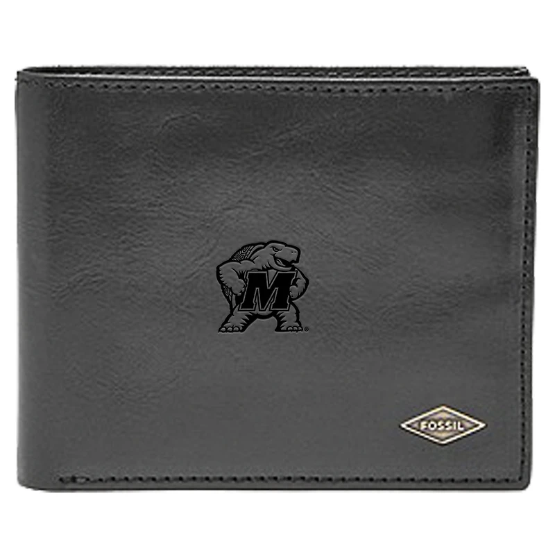 Men's Fossil Black Maryland Terrapins Leather Ryan RFID Flip ID Bifold Wallet