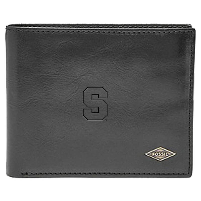 Men's Fossil Black Syracuse Orange Leather Ryan RFID Flip ID Bifold Wallet