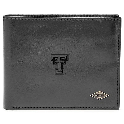 Men's Fossil Black Texas Tech Red Raiders Leather Ryan RFID Flip ID Bifold Wallet