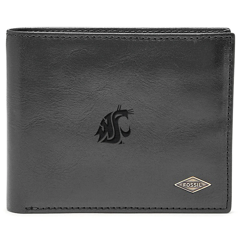 Men's Fossil Black Washington State Cougars Leather Ryan RFID Flip ID Bifold Wallet