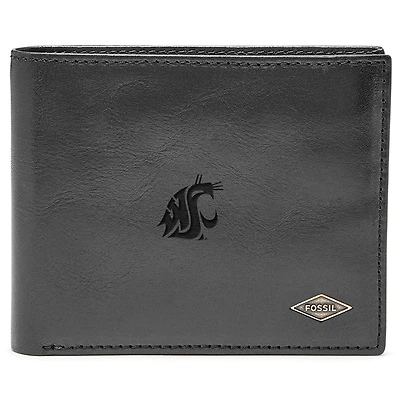 Men's Fossil Black Washington State Cougars Leather Ryan RFID Flip ID Bifold Wallet