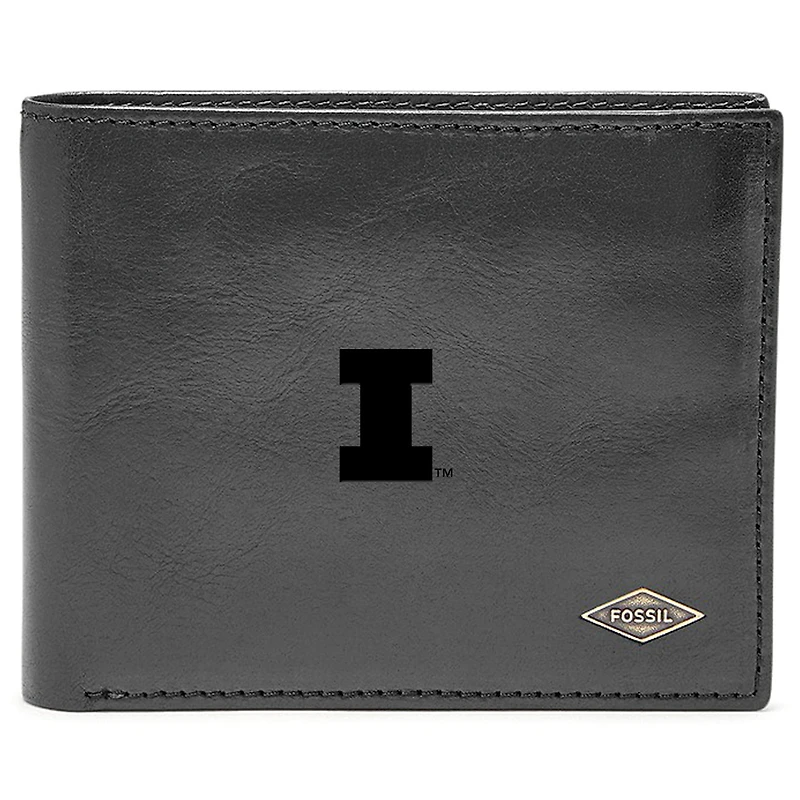 Men's Fossil Black Illinois Fighting Illini Leather Ryan RFID Flip ID Bifold Wallet