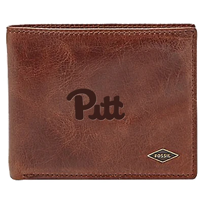 Men's Fossil Brown Pitt Panthers Leather Ryan RFID Flip ID Bifold Wallet