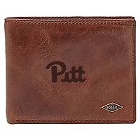 Men's Fossil Brown Pitt Panthers Leather Ryan RFID Flip ID Bifold Wallet