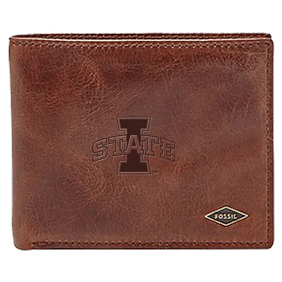 Men's Fossil Brown Iowa State Cyclones Leather Ryan RFID Flip ID Bifold Wallet