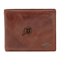 Men's Fossil Brown Utah Utes Leather Ryan RFID Flip ID Bifold Wallet