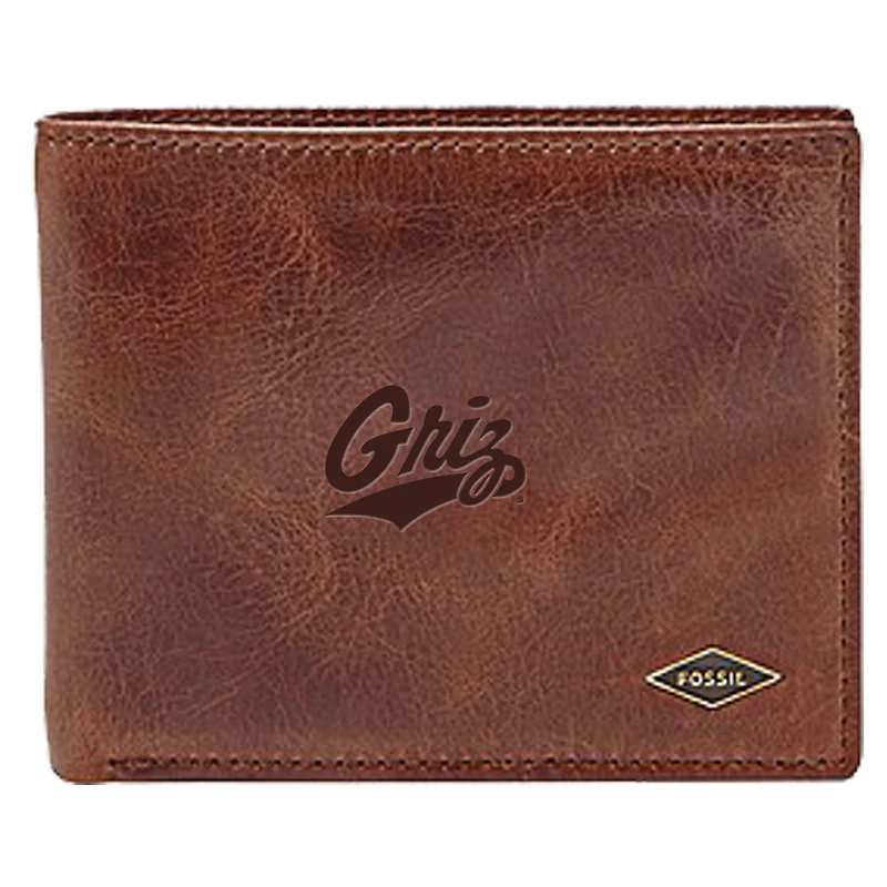 Men's Fossil Brown Montana Grizzlies Leather Ryan RFID Flip ID Bifold Wallet